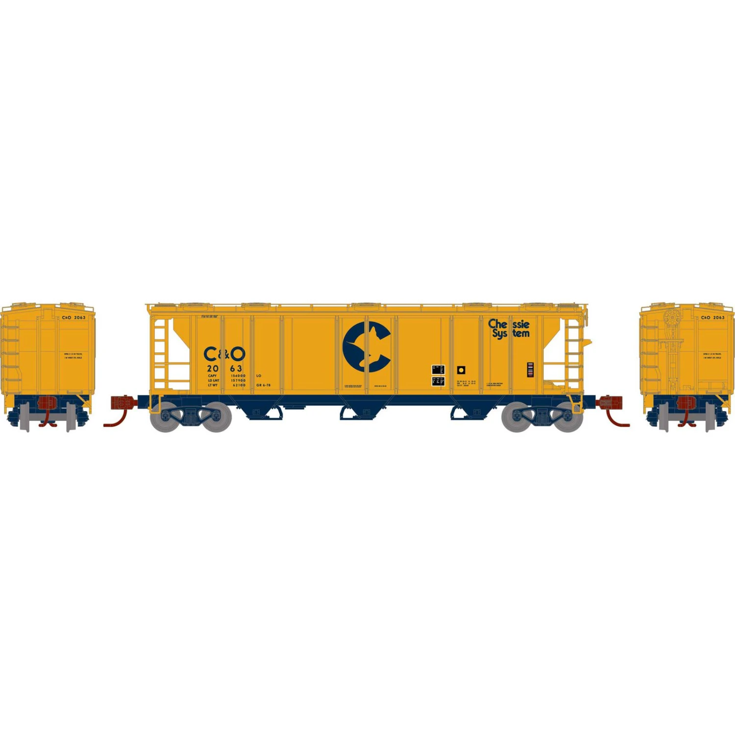 Athearn N PS-2 2893 3-Bay Covered Hopper, C&O #2063 1 Athearn N PS-2 2893 3-Bay Covered Hopper, C&O #2063
