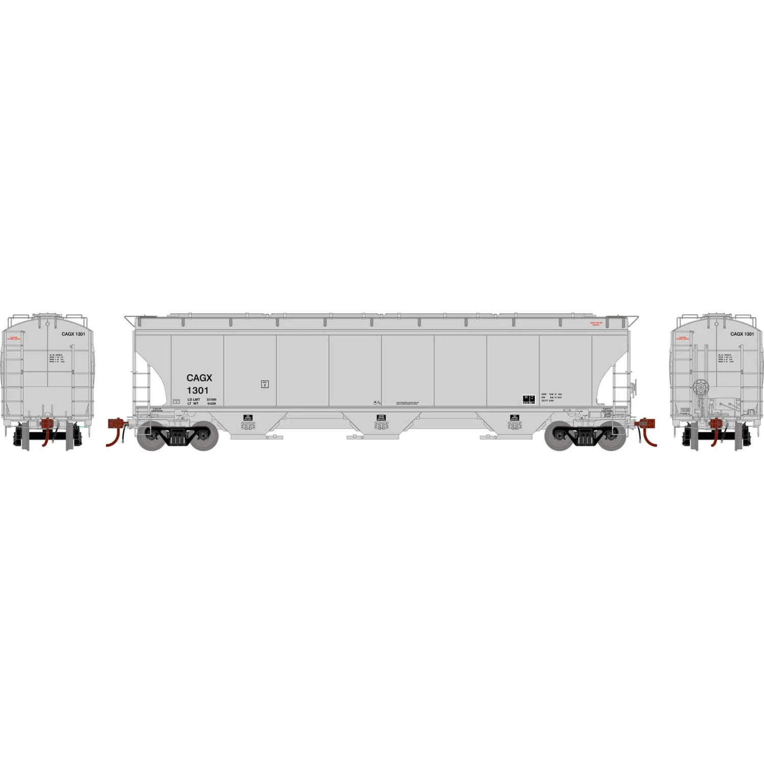 Athearn HO Trinity 3-Bay Hoppers, CAGX #1301 1 Athearn HO Trinity 3-Bay Hoppers, CAGX #1301