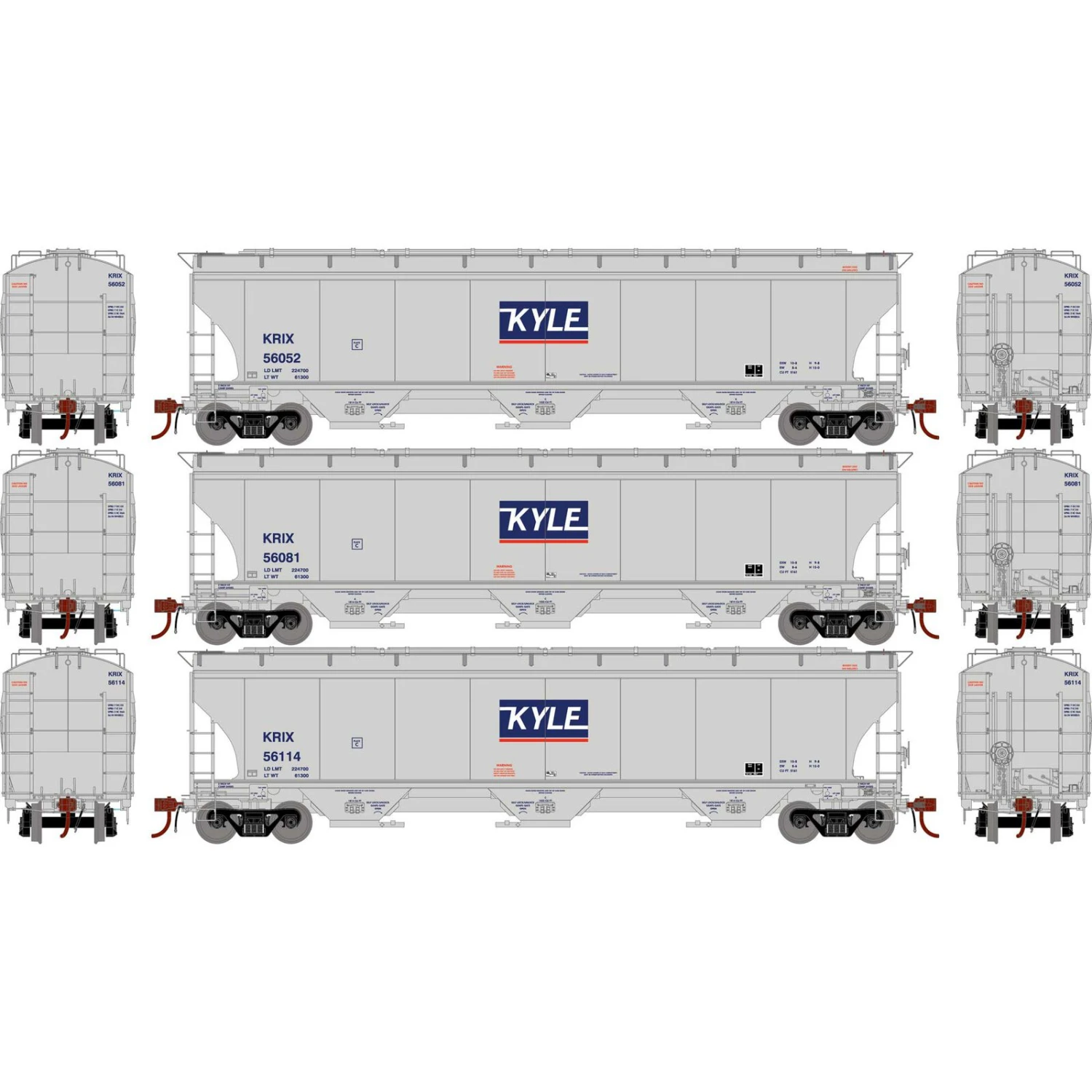 Athearn HO Trinity 3-Bay Hoppers, KRIX # 1 (3) 1 Athearn HO Trinity 3-Bay Hoppers, KRIX # 1 (3)