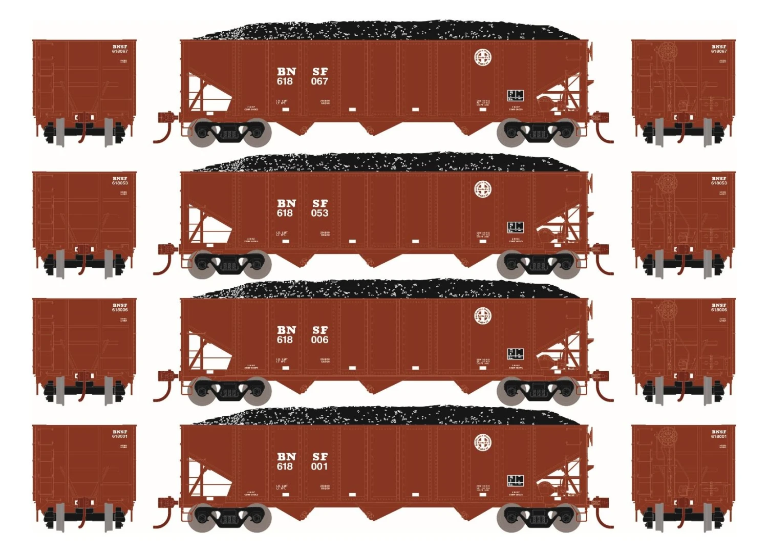 Athearn ATH15157 HO RTR 40ft 3-Bay Ribbed Hopper, BNSF 4-Pack #1 1 Athearn ATH15157 HO RTR 40ft 3-Bay Ribbed Hopper, BNSF 4-Pack #1