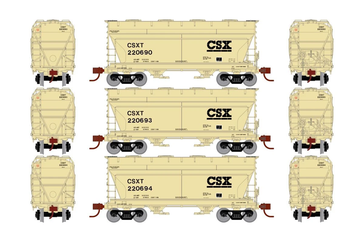 Athearn Genesis ATHGN24682 N ACF 2970 Covered Hopper, CSXT 3-Pack 1 Athearn Genesis ATHGN24682 N ACF 2970 Covered Hopper, CSXT 3-Pack