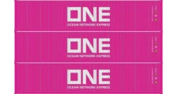 Athearn 20104 N Scale 40' Low Cube Container Ocean Network Express ONE TLLU 3 Pack #1