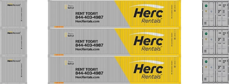 Athearn 20108 N Scale 40' Low Cube Container Herc Rentals EASU 3 Pack #1 2 Athearn 20108 N Scale 40' Low Cube Container Herc Rentals EASU 3 Pack #1 - Image 2