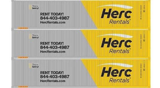 Athearn 20108 N Scale 40' Low Cube Container Herc Rentals EASU 3 Pack #1 1 Athearn 20108 N Scale 40' Low Cube Container Herc Rentals EASU 3 Pack #1