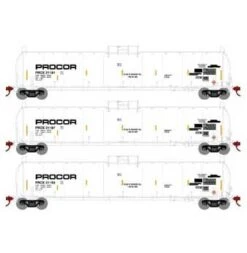 Athearn 3586 N Scale 33,900 Gallon Tank Car Procor "Early" PROX 3 Pack #2