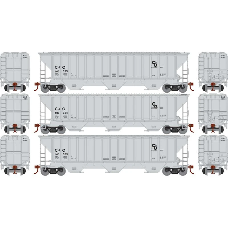 Athearn RTR 22269 HO Scale PS 4740 Covered Hopper Chesapeake & Ohio C&O 3-Pack 2 Athearn RTR 22269 HO Scale PS 4740 Covered Hopper Chesapeake & Ohio C&O 3-Pack - Image 2