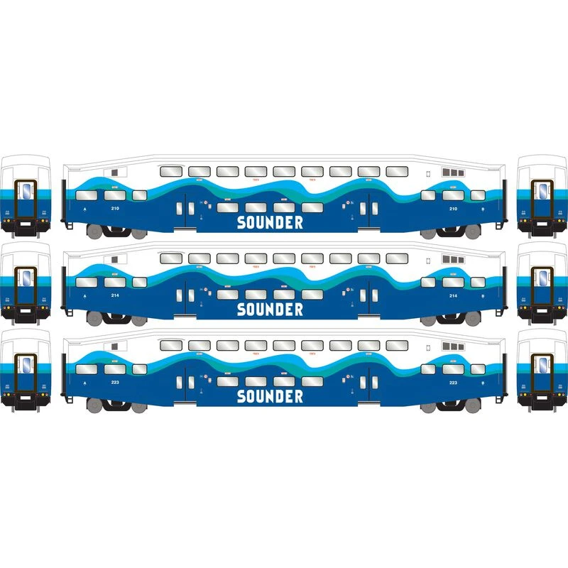 Athearn RTR 29711 HO Scale Bombardier Coach Sounder SDRX 3 Pack 2 Athearn RTR 29711 HO Scale Bombardier Coach Sounder SDRX 3 Pack - Image 2